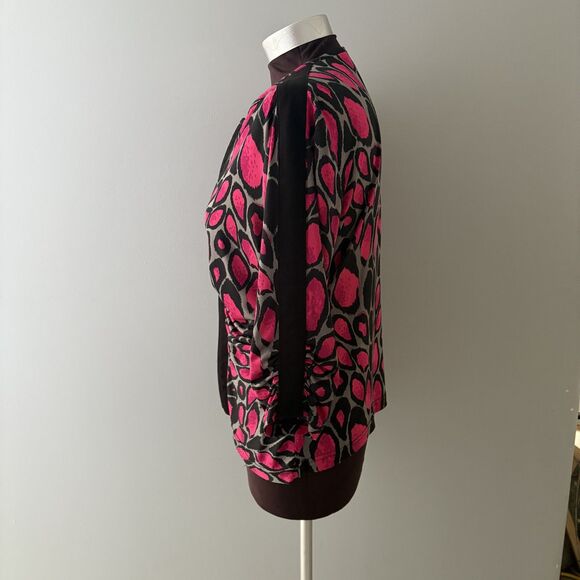 Joseph Ribkoff Top Womens 12 Pink Black Animal Print Zip Front Stretch Mobwife - Picture 5 of 16